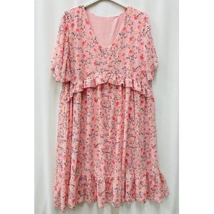 Beeldige roze jurk voor grote maten - korte mouwen - maat 48/50 (borstomtrek 110cm)