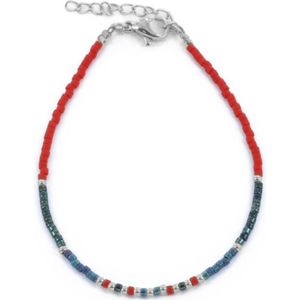 CO88 Collcetion 8CB-91174 Kralenarmband met Miyuki Kralen - 16+3cm - Petrol en Rood - Zilverkleurig