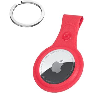 Hoesje Geschikt voor Apple AirTag Sleutelhanger Houder Leder Look Hoes - Sleutel Hanger Case Hoesje Geschikt voor Apple AirTag Hoesje - Rood