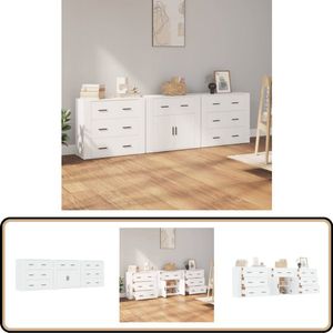 vidaXL Dressoirs Set van 3 - Wit - Bewerkt Hout Dressoirs - Witte Dressoirs - Houten Dressoirs - Opbergkasten - Salontafel