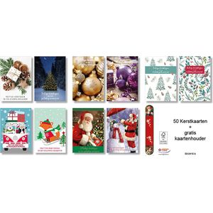 MGPcards - 50 Dubbele Kerstkaarten met envelop - Gratis kaartenhouder - Voordelige Kerstkaarten - Formaat: 10 x 14 cm - FSC