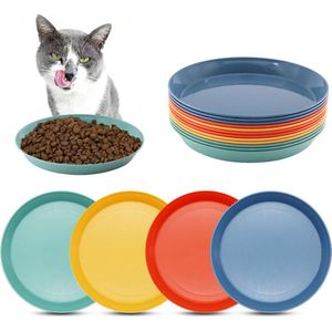 12 stuks platte kattenbakken, 15 cm, kleurrijke kattenvoerbak, kattenbakken, voerbak, platte kattenbak voor het voeren van kittens (4 kleuren)