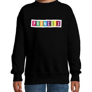 Princess fun tekst sweater zwart kids - Fun tekst / Verjaardag cadeau / kado trui kids 110/116