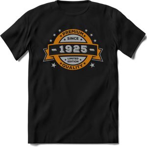 Premium Since 1925 T-Shirt | Goud - Zilver | Grappig Verjaardag Kleding Cadeau Shirt | Dames - Heren - Unisex Tshirt | - Zwart - XL
