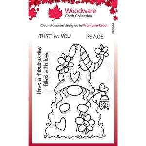 Woodware Clear stamp - Kabouter met Bloemen - A6 - Set van 4 stempels