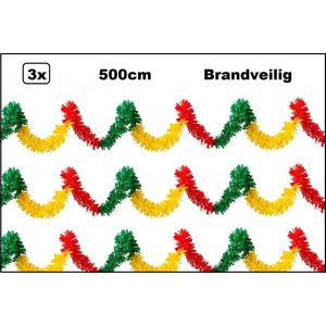 3x PVC folie draai guirlande rood/geel/groen stroken - BRANDVEILIG - Carnaval thema feest evenement