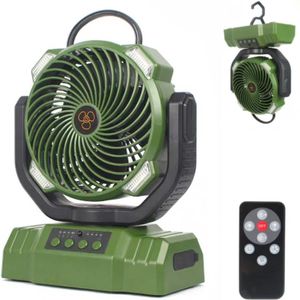 Ventilator - Draagbare Ventilator - LED Verlichting Voor Buitenavonturen - Oplaadbaar - Met Afstandsbediening - Lange Batterijduur - Groen