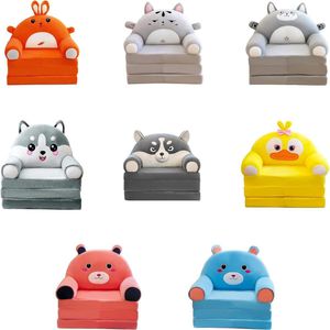 2 in 1 opvouwbare kinderbankkussen pluche fauteuil voor kinderen cartoon bank voor woonkamer slaapkamer (C)
