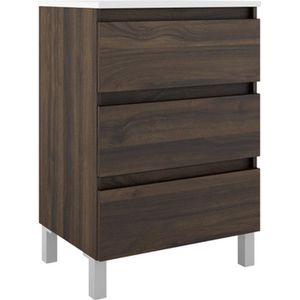 Adema Chaci PLUS Wastafelonderkast - 60x86x46cm - 3 lades - Geintegreerde greep - MFC - noten (hout)