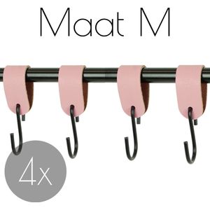 4x Leren S-haak hangers - Handles and more® | ZACHTROZE - maat M  (Leren S-haken - S haken - handdoekkaakje - kapstokhaak - ophanghaken)