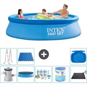 Intex Rond Opblaasbaar Easy Set Zwembad - 305 x 76 cm - Blauw - Inclusief Pomp Afdekzeil - Onderhoudspakket - Filter - Solar Mat - Ladder - Voetenbad - Vloertegels