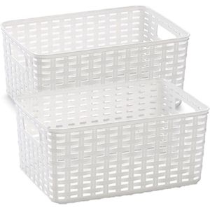 4x stuks rotan gevlochten opbergmand/opbergbox kunststof - Wit - 19 x 29 x 13 cm - Kast mandjes