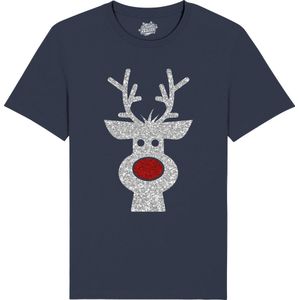 Rendier Buddy - Foute Kersttrui Kerstcadeau - Dames / Heren / Unisex Kleding - Grappige Kerst Outfit - Glitter Look - T-Shirt - Unisex - Navy Blauw - Maat XL