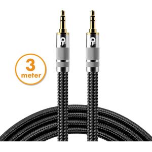 Premium AUX Kabel 3.5 mm - Nylon Audio Kabel - Gold Plated - Male to Male - Zilver - 3 meter