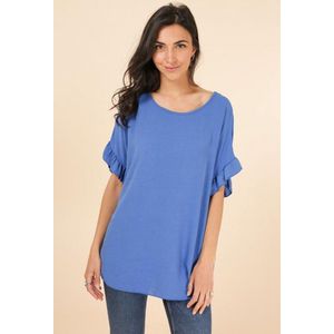 T shirt -Tuniek met rufles mouw| dames | blauw