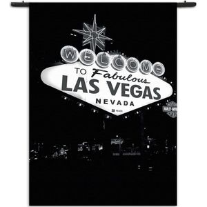 Velours Wandkleed Welcome to Fabulous Las Vegas Zwart Wit Rechthoek Verticaal L (165 X 120 CM) - Wandkleden - Met roedes