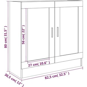 VidaXL Vitrinekast 82,5x30,5x80 cm Bewerkt Hout Grijs Sonoma Eiken