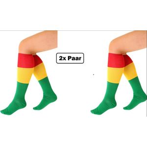 2x Lange Sokken rood geel groen gestreept maat 39-42 - Carnaval thema feest party fun festival Limburg