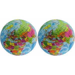 2x Anti-stress balletje planeet aarde/wereldbol/globe 7 cm - Stressballen - Squishy - Anti-stress producten