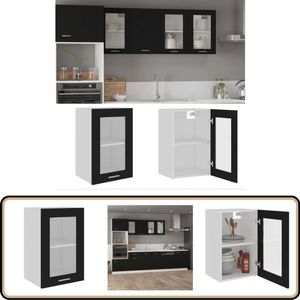 vidaXL Hangkast - Zwart - 40x31x60 cm Hangkast - Keukenopbergruimte - Wandmontage - Houten Kast - Glazen Kastdeur