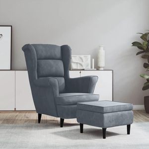 vidaXL Fauteuil met voetenbank - Fluweel Donkergrijs Relaxfauteuil - Lounge Stoel - Donkere Fauteuils - Velvet Meubilair - Loungestoel Grijs - Design Stoel - Woonkamer Meubilering - Luxe Stoel