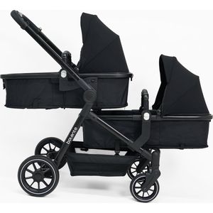 Bolente 2Born Tweelingwagen - Duowagen - Duo Buggy - Klein Opvouwbaar - Plooibuggy - Inclusief Regenhoes - Verschillend te Combineren - Kleur Zwart
