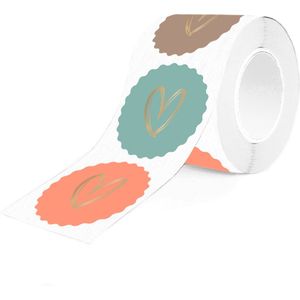 Geboorte - Huwelijk - Valentijn Sluitsticker - Sluitzegel Groot Kartel rand – Gouden Hart | Pastel - Groen – Zand - Beige - Orange | Hartjes - Stickers | Envelop sticker - Geboorte kaart - Cadeauzakje | HOP - Traktatie - Babyshower | DH Collection