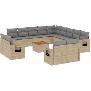 vidaXL Loungeset 14-delig Poly Rattan - Beige Loungebank - Tuinstoel - Lounge Set - Buitendecoratie - Outdoor Furniture