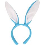 Konijnen/bunny oren licht blauw met wit voor volwassenen 27 x 28 cm - Feest diadeem konijn/paashaas - Paas verkleedkleding
