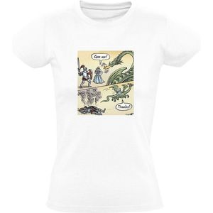 Draak redt de Prinses Dames T-shirt - Ridder - Sprookje