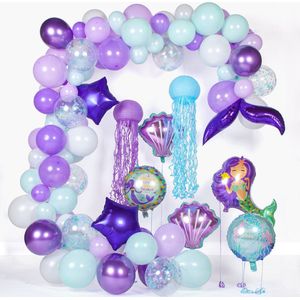Fissaly 117 Stuks Zeemeermin Verjaardag Ballonnenboog Versiering – Kinderfeestje Meisje Decoratie Feestartikelen – Mermaid Feest pakket