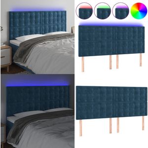 vidaXL Hoofdbord LED 200x5x118/128 cm fluweel donkerblauw - Hoofdbord - Hoofdborden - Hoofdeinde - Houten Hoofdbord