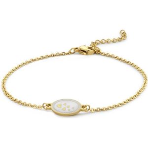 CO88 Collection Majestic 8CB 90562 Stalen schakel armband - 1,5 mm - bedel ovaal wit emaille met hartjes - 19,5 cm - goudkleurig