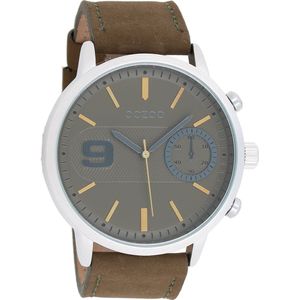 OOZOO Timepieces - Zilverkleurige horloge met groene leren band - C8582