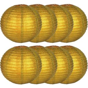 8x Gouden lampion met glitters 25 cm - Lampionnen goud - Feestdecoratie/versiering