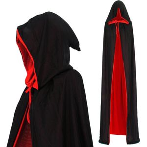 Hooded Mantel - Zwarte en Rode Vampire Mantel voor Volwassenen (170cm) Halloween Dracula Cosplay