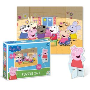 DODO Toys - Peppa Pig Puzzel 2-in-1 met Peppa Speelfiguur 4+ - 60 stukjes - 23x32 cm - Peppa Pig Speelgoed 3-4-5 jaar-Kinderpuzzel 4 jaar