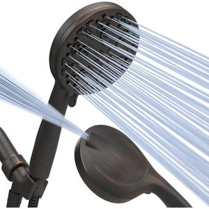 Sparkpod Hogedrukdouchekop met 10 standen - Luxe 5"" handdouchekop met hoge doorstroming en hogedrukstralen - Inclusief premium roestvrijstalen slang en beugel (oliegewreven brons)