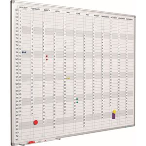 Whiteboard PRO - Geëmailleerd staal - Weekplanner - Maandplanner - Jaarplanner - Magnetisch - Wit - Incl. maand/dag/nummerstroken - Engels - 90x120cm