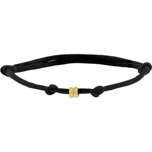 Zwarte Satijnen Armband met 2x Gouden Ringetjes (heren lengte)