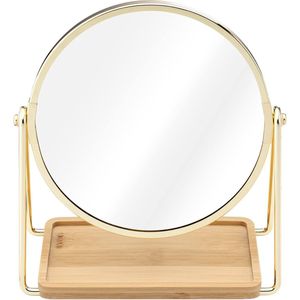 make-up spiegel met sieradentray - Tafelspiegel met opbergruimte voor sieraden - Staande cosmetische spiegel met 2x vergroting - Goudkleurig