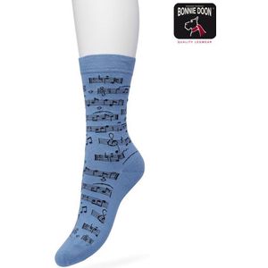 Bonnie Doon Dames Sokken met Muziek Print maat 36/42 Blauw - Thema Sokken - Muzieknoten - Cadeau Sokken - Zacht Katoen met Gladde Teennaad - Comfortabel - Perfect Cadeau - Coronet Blue - BT991127.187