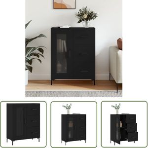 The Living Store Dressoir 69,5x34x90 cm bewerkt hout zwart - Dressoir - Commode - Houten Dressoir - Zwart Dressoir - Vintage Dressoir