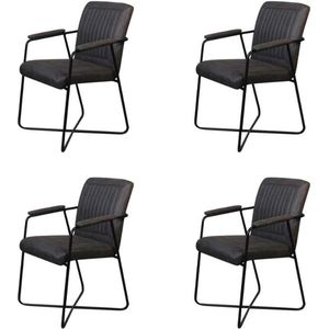 Eetkamerstoel - Henry - lederlook Soft antraciet (4 stuks)