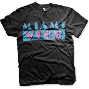Jaren 80 verkleed thema Miami Vice t-shirt heren zwart - Feestartikelen carnavalskleding M