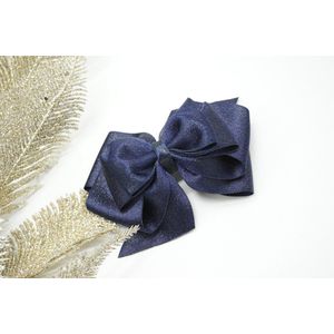 Haarstrik Satijn glitter - Navy 370 – Grote strik – Kerst accessoire - Haarclip - Bows and Flowers