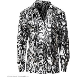 Widmann - Jaren 80 & 90 Kostuum - Exotische Jonathan Disco Shirt Zilver Man - Zilver - XL - Kerst - Verkleedkleding