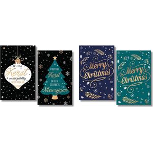 MGPcards - 40 Kerstkaarten - Folie - Witte envelop - 10,5 x 16 cm - 4 motieven