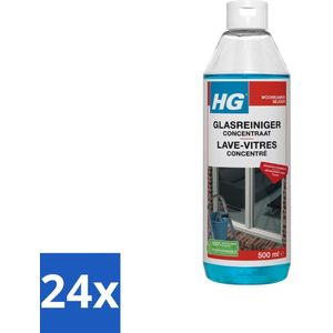 HG - Glasreiniger Concentraat - Streeploos Schoon - 12 Schoonmaakbeurten - 500 ml - Voordeelverpakking - 24 stuks