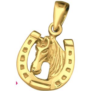 Joy|S - Zilveren hoefijzer met paard hanger - zonder ketting - massief - 10 mm - 14k goudplating
